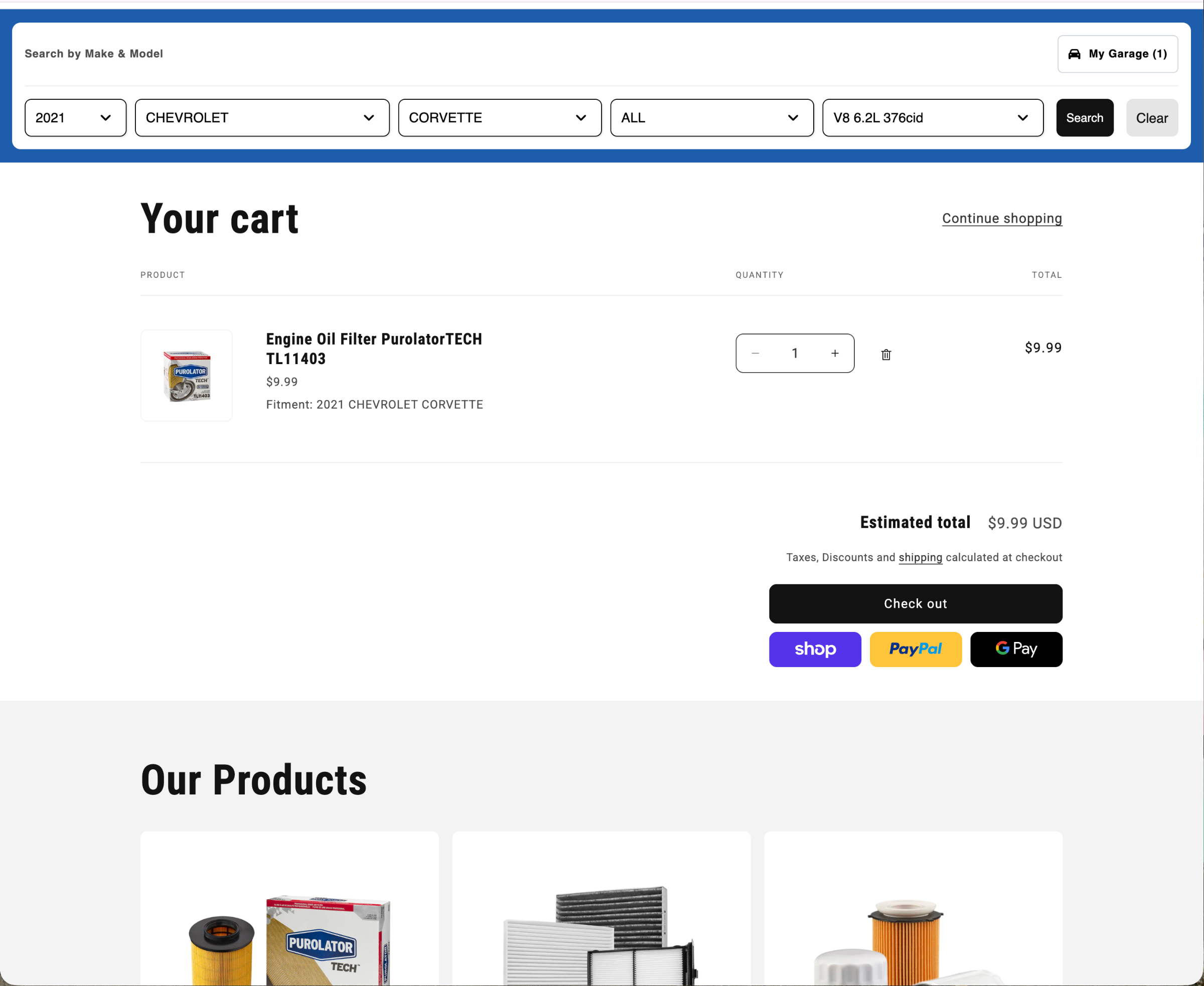 Fitment confirmed in the cart