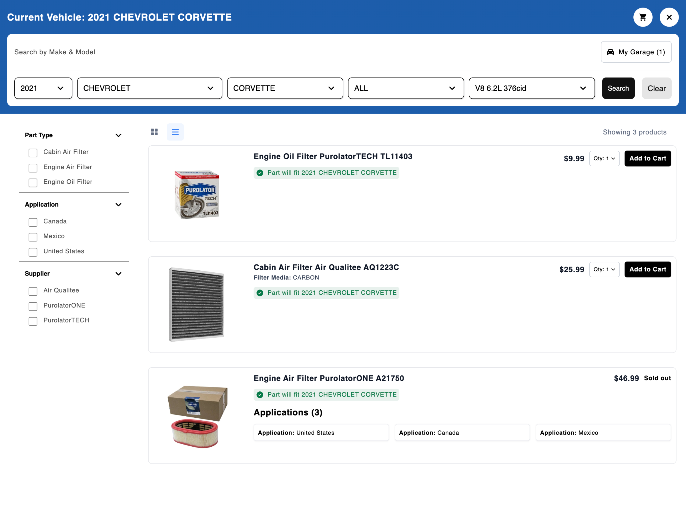 YMM search on a category page